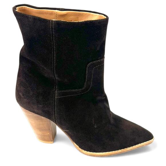 NEW Brochu Walker | 6 | Marfa Suede Point Toe Block Heel Saddle Brown Ankle Boot - Picture 2 of 9